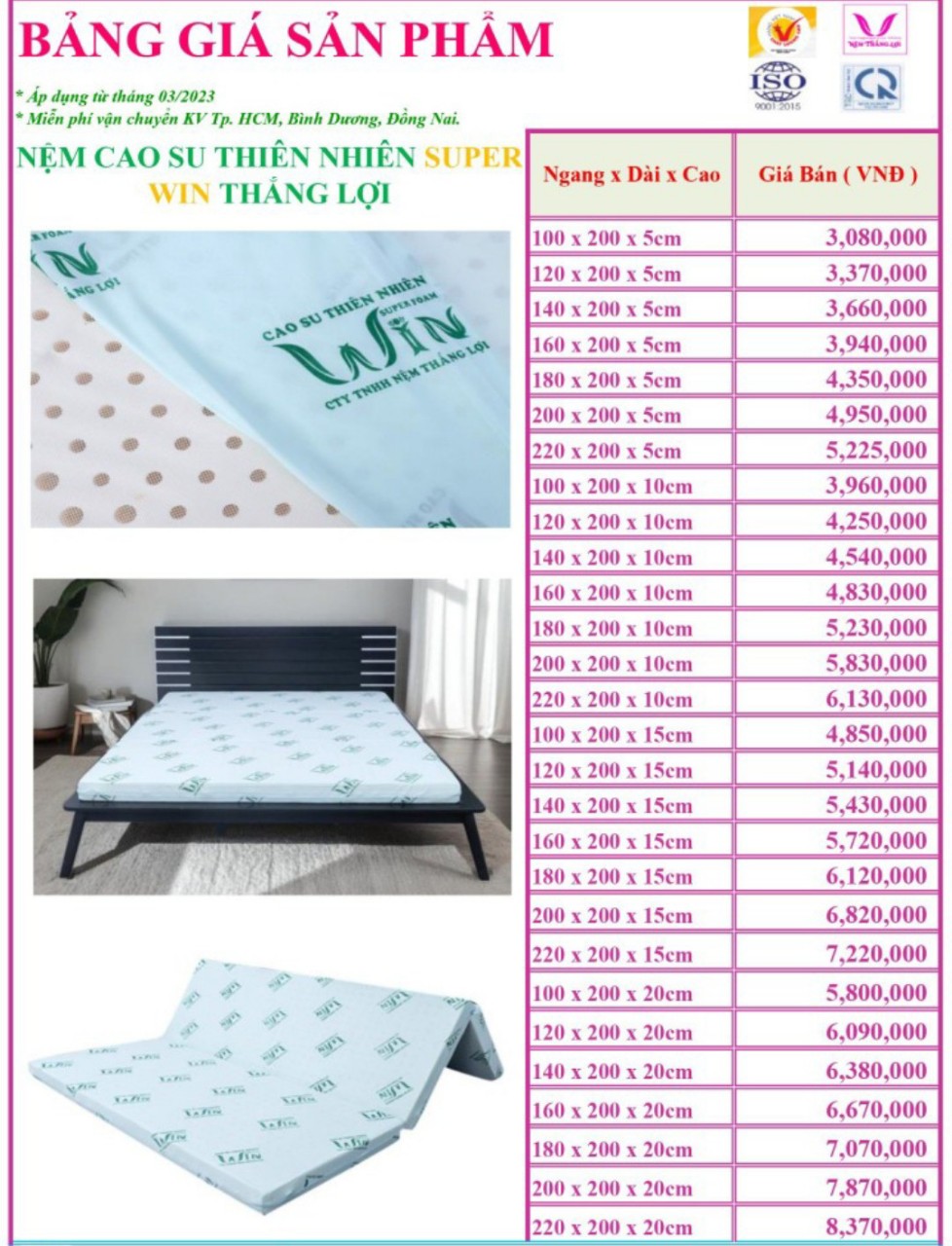 NỆM CAO SU THIÊN NHIÊN SUPER WIN THẮNG LỢI